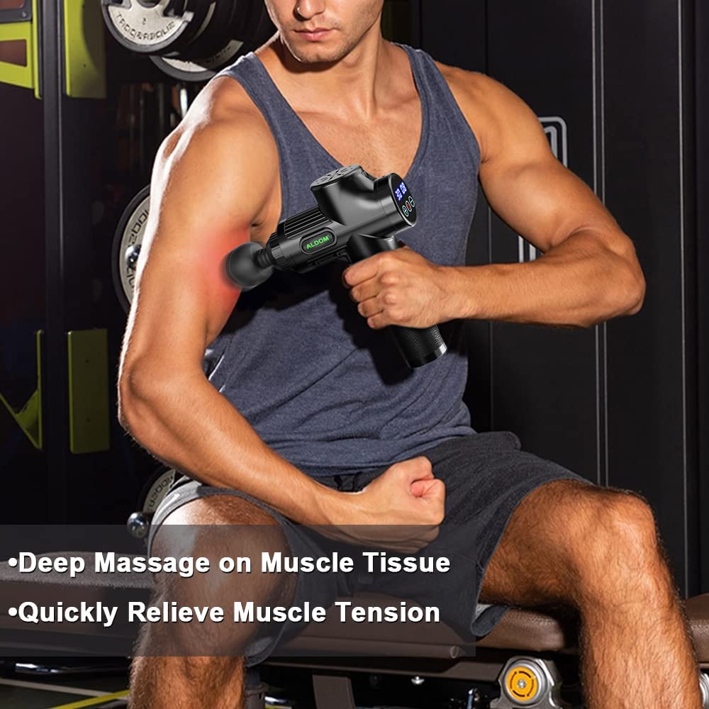 Pistolet de Massage Musculaire ALDOM Appareil de Massage Masseur de Muscle Profond Avec 30 Niveaux Réglables 6 Têtes de Massage et l'Écran LCD Soulager Douleurs et Raideurs