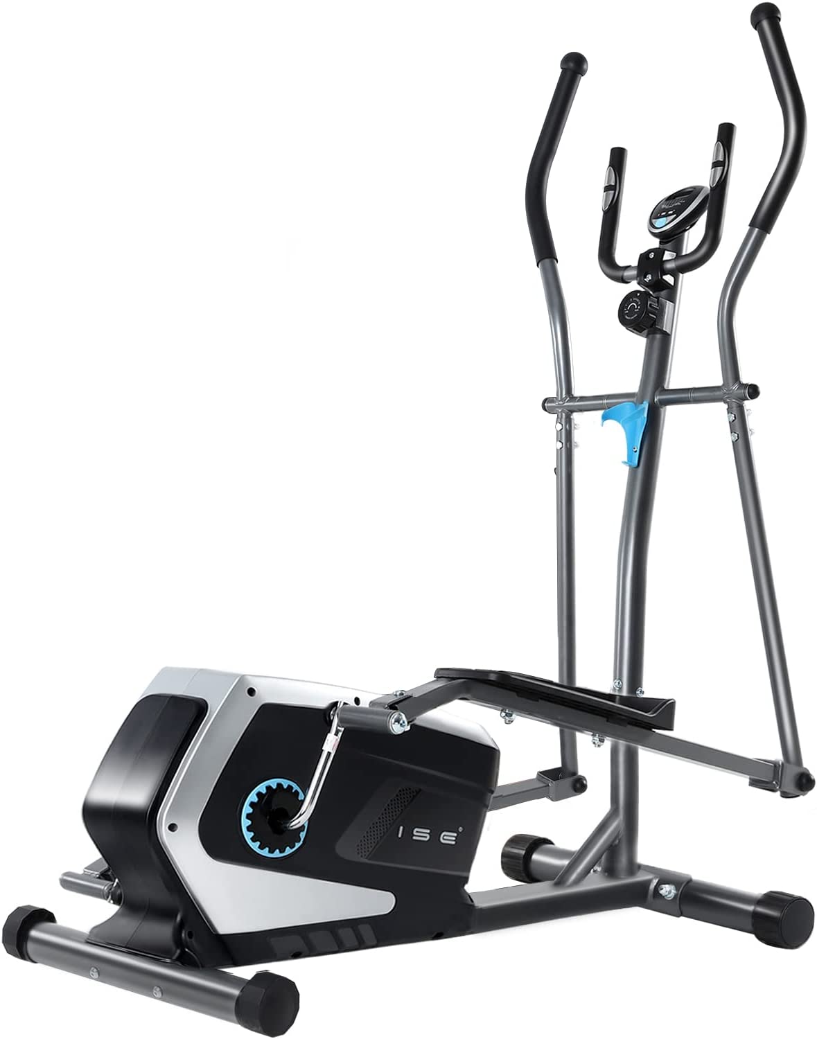 ISE Vélo Elliptique d'Appartement Magnétique Crosstrainer Adulte, Vélos Elliptiques Ecran LCD, Pulsomètre, 8 Niveaux Résistance, Poids d’inertie de 8 KG, SY-9801