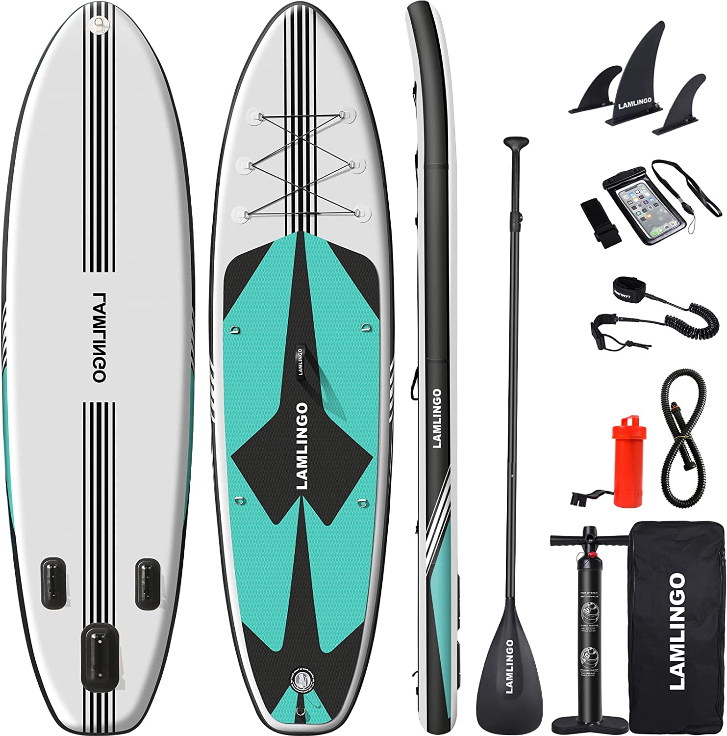 Rolimate 320×84×16cm 200 KG Stand Up Paddle Board Gonflable Adulte, Sup Planche en PVC Construction Ultra Robuste, Kit avec Pagaie, Pompe à Double Action, Sac à Dos, Boîte de réparation, Leash, Aileron