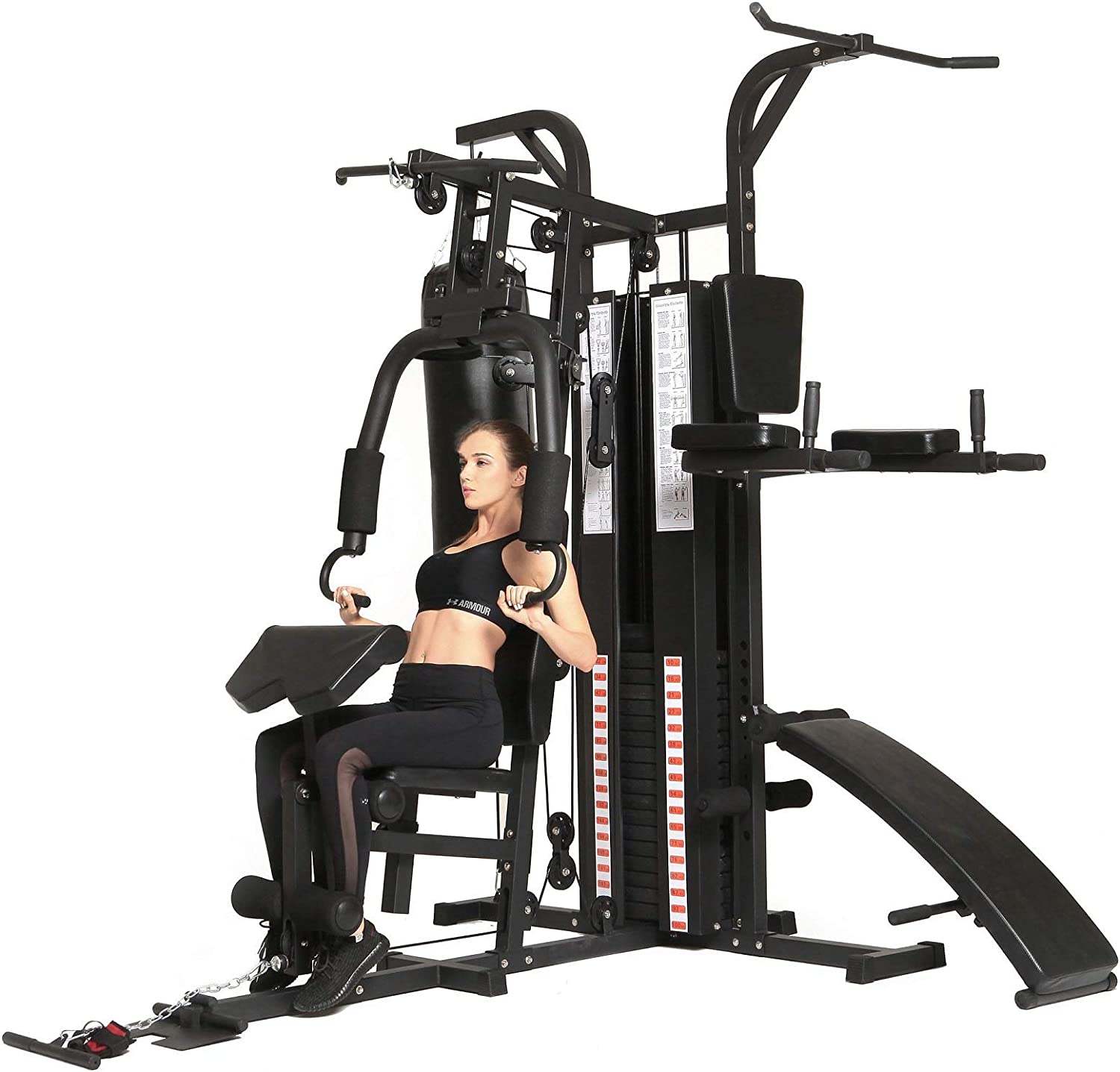 Dione HG5 - Station de fitness - Multi-Gym - Station de musculation avec sac de frappe - Avec poids de 65 kg - Extensible à 100 kg - Homegym