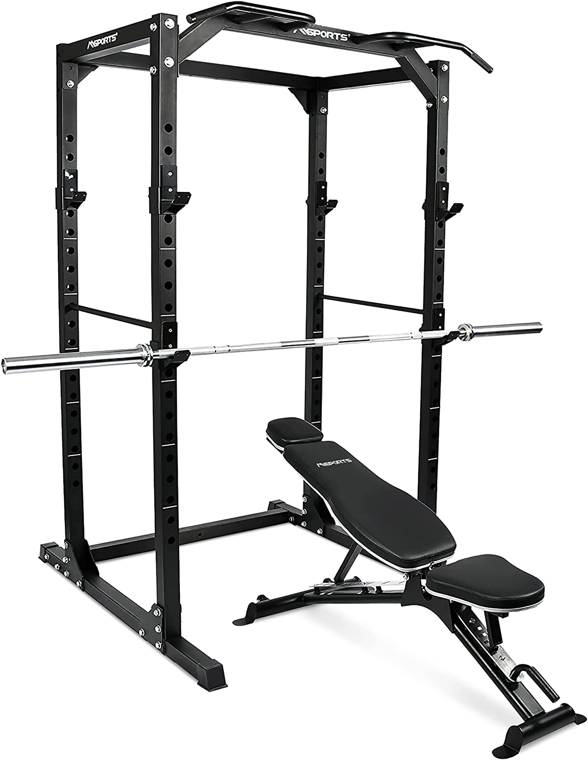 MSPORTS Power Rack Premium Cage de musculation 215 x 120 x 140 cm Charge max. 200 kg Haltères Cage Squat Station de fitness