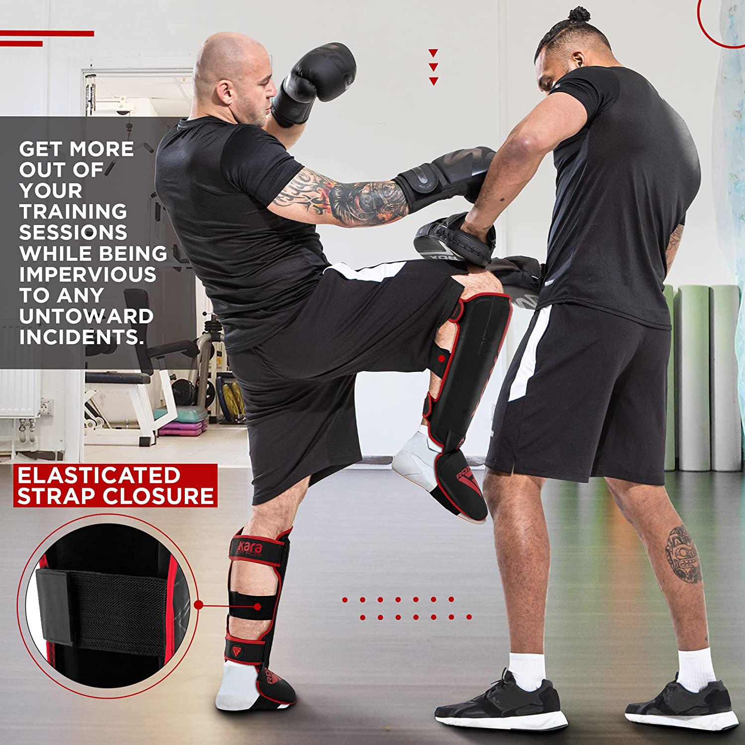 RDX Protège Tibia Boxe Thai Kick Boxing Arts Martiaux MMA D'entraînement, Maya Hide Cuir Kara Protege Tibia Muay Thai Krav Maga Sparring BJJ Karaté et Combat Libre Training Pied Protection