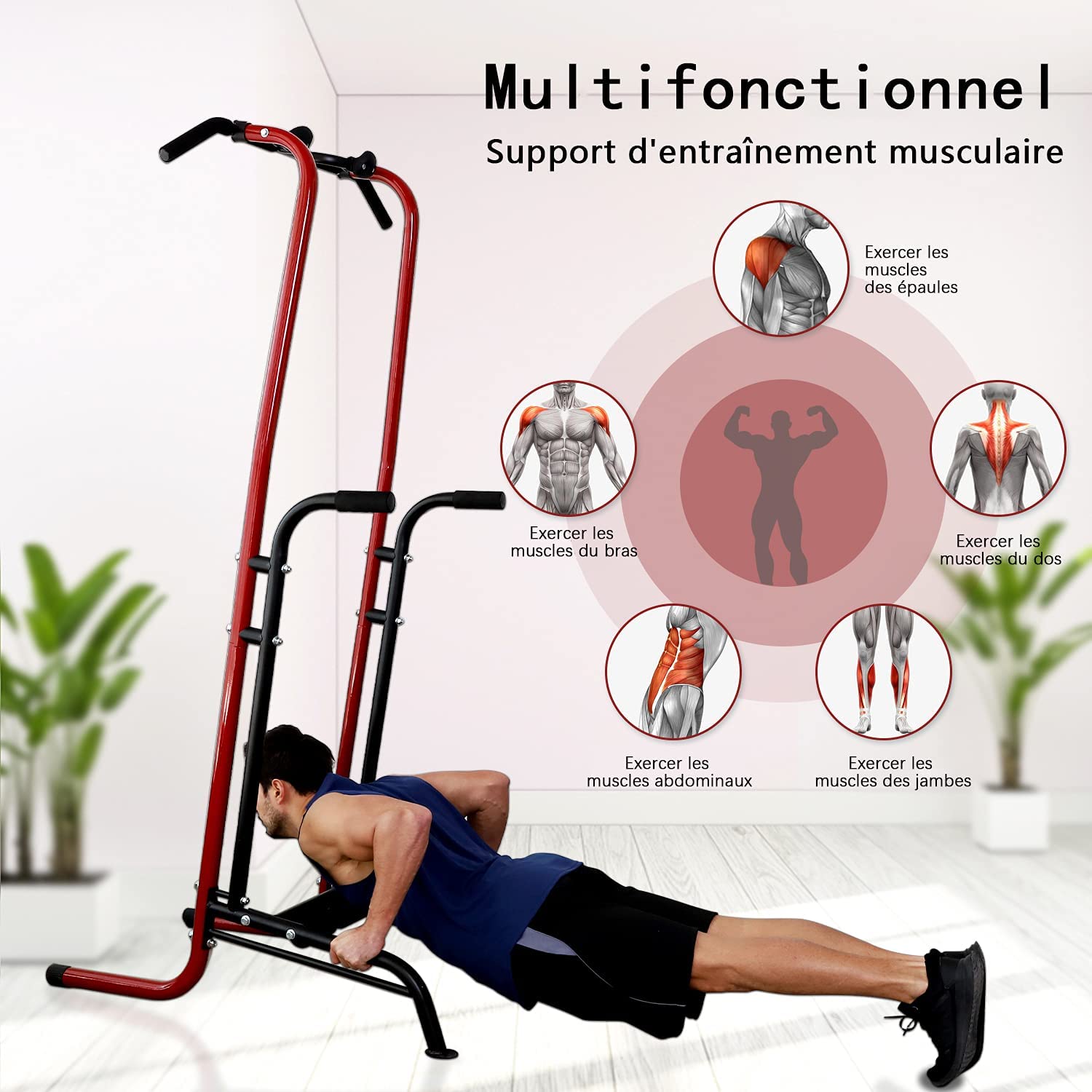 ISE Traction Musculation Barres de Traction/Power Tower Multifonction Fitness Dips Station pour Traction Musculation à Domicile, SY-1080