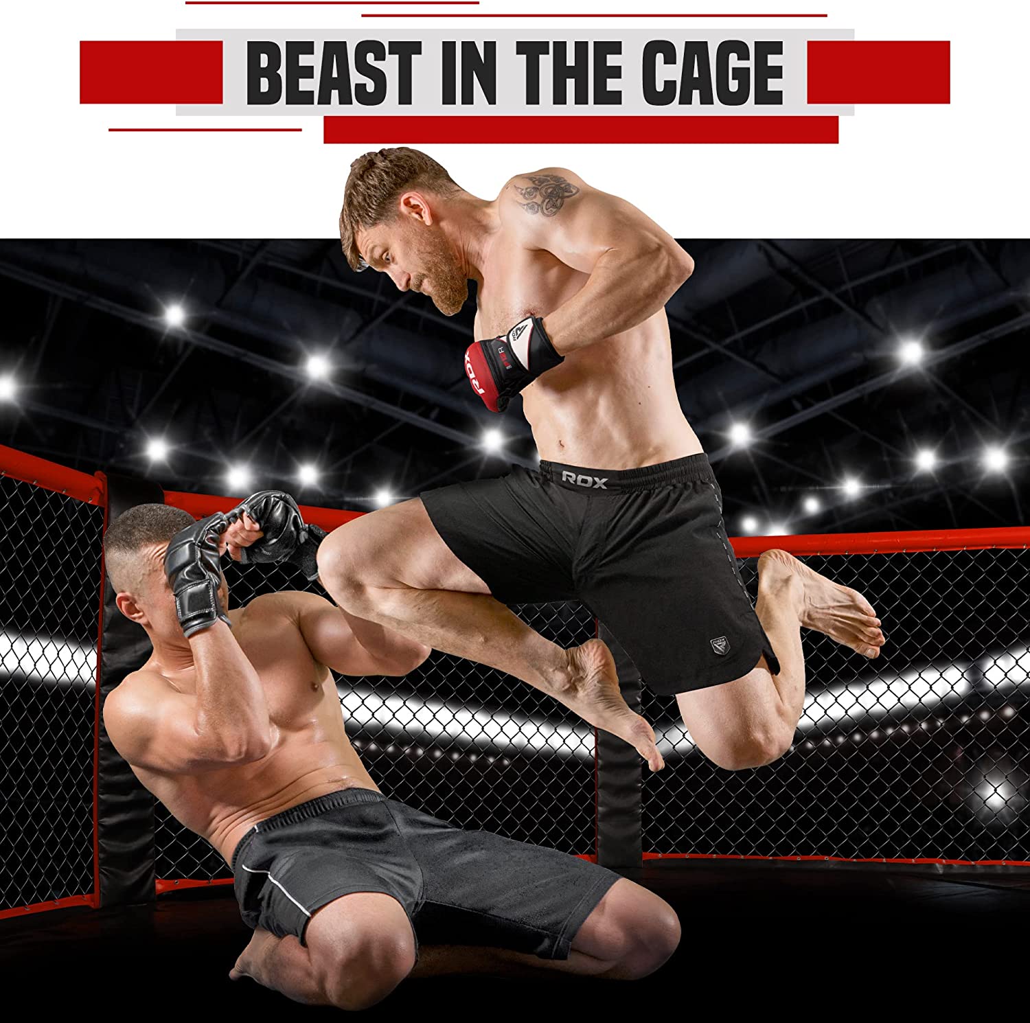 RDX MMA Short pour d'Entraînement et Kick Boxe - Parfait Grappling, Sparring, Arts Martiaux, Cage Fight - Shorts pour BJJ, Muay Thai, Fitness Musculation et Sports de Combat
