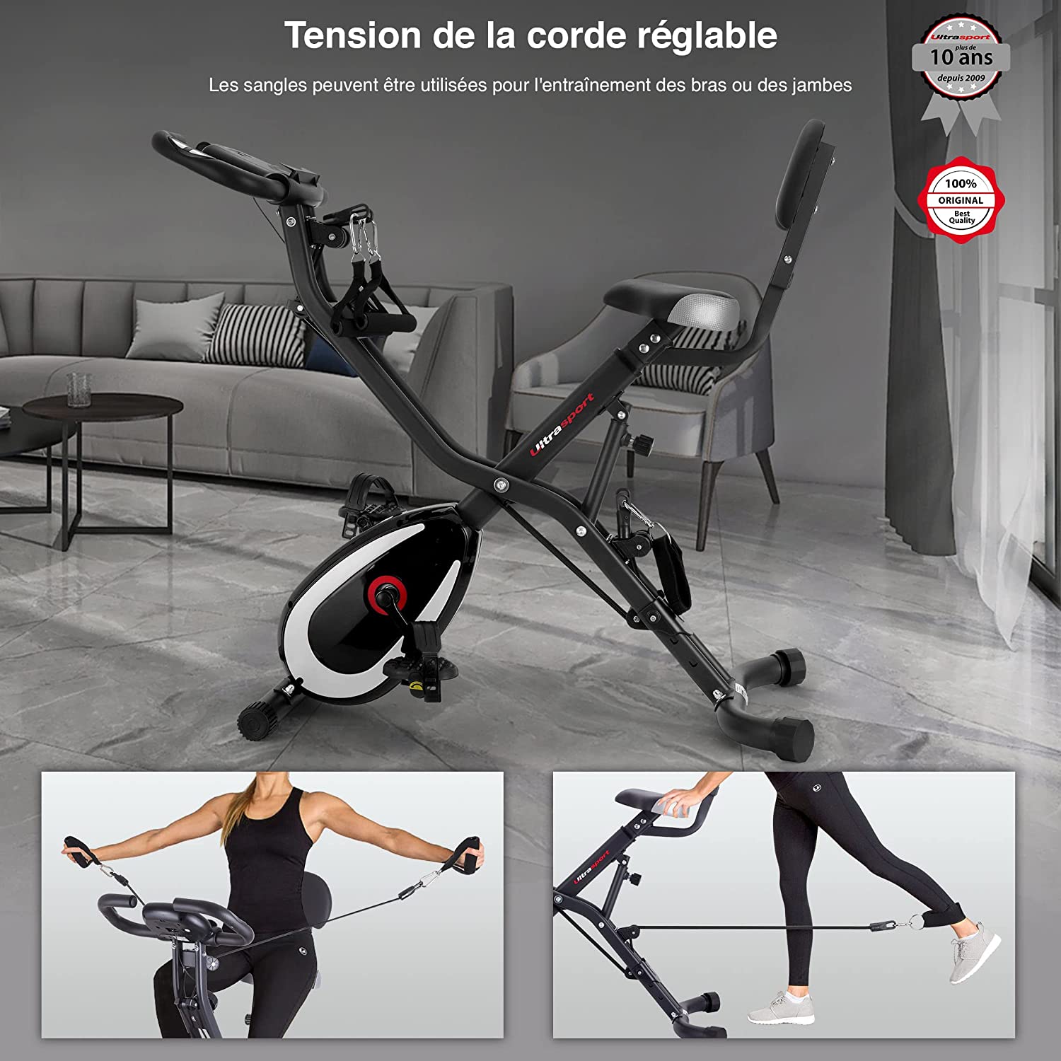 Ultrasport F-Bike, vélo appartement pliable avec ordinateur d'entraînement LCD,8 niveaux résistance, capteurs pouls intégrés